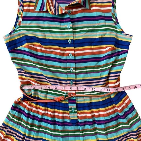 Calvin Klein Bright Stripe Pleated Dress Size 8 - Picture 12 of 17